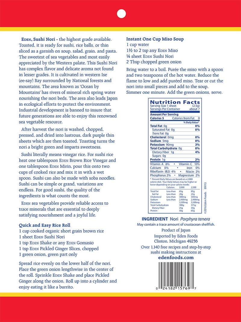 Eden Sushi Nori Sea Vegetable Sheets (17g) - Lifestyle Markets